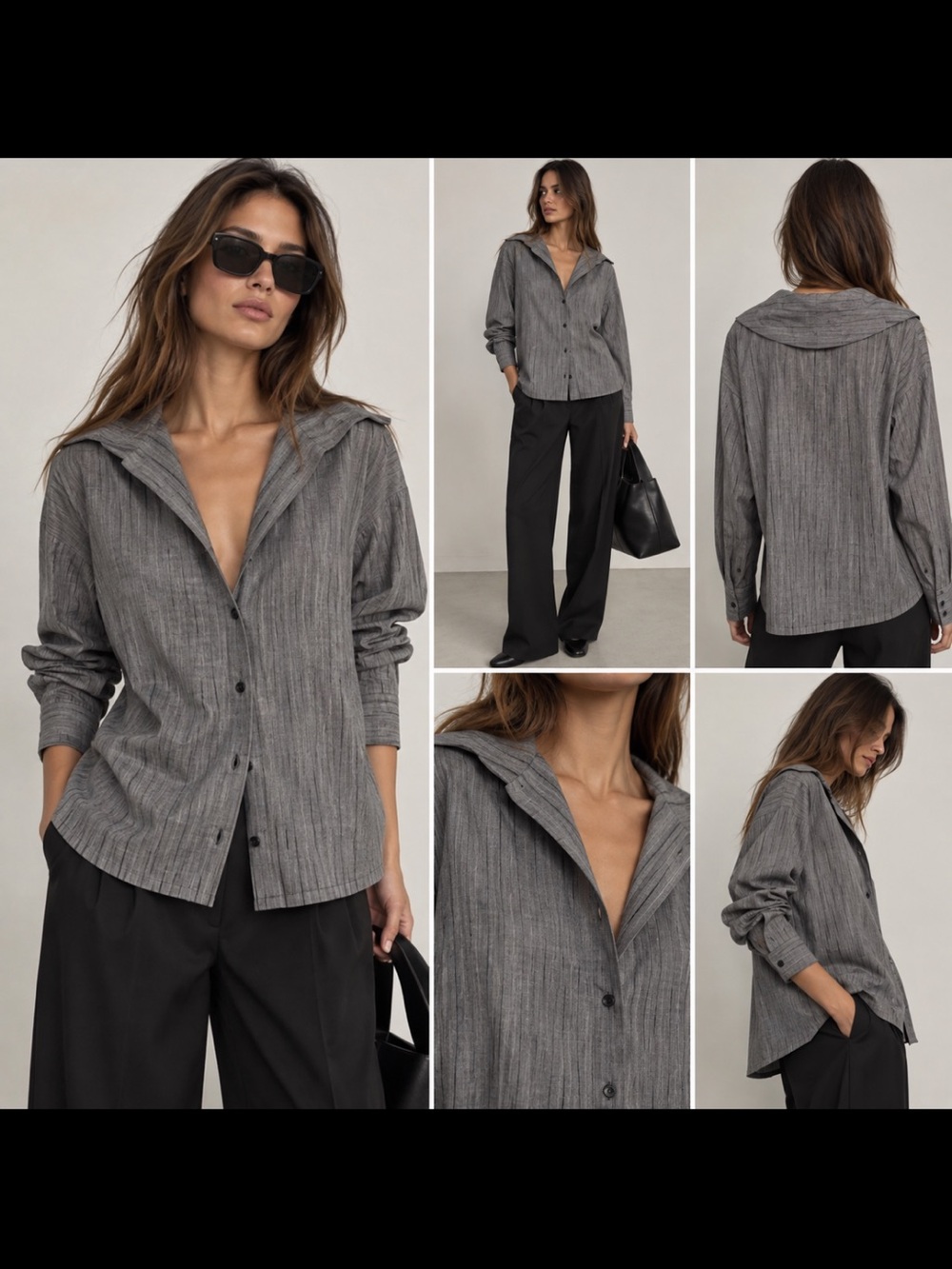 Massimo Dutti Gray Striped Hooded Button Down Shirt Size XS NWT Ref 5111/767/205